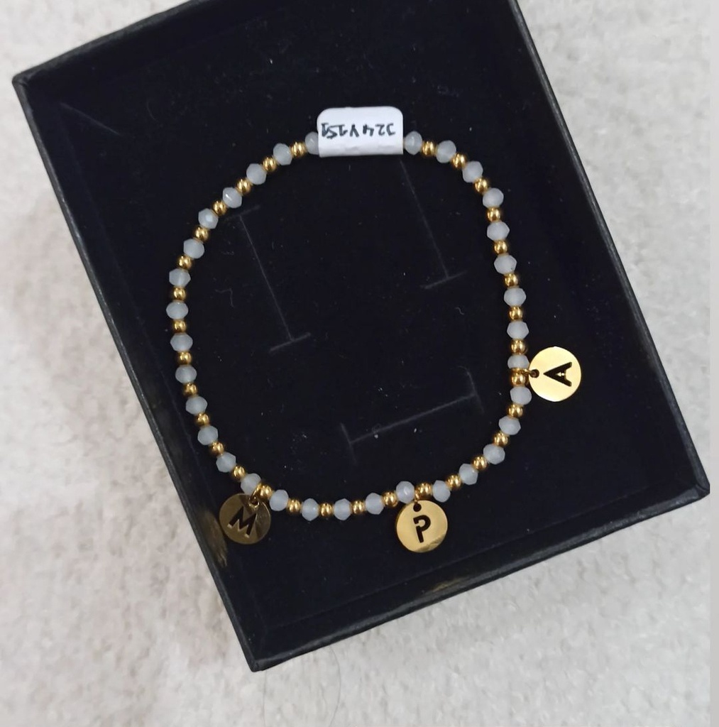 Pulsera Cuentas + Inicial/es Chapita