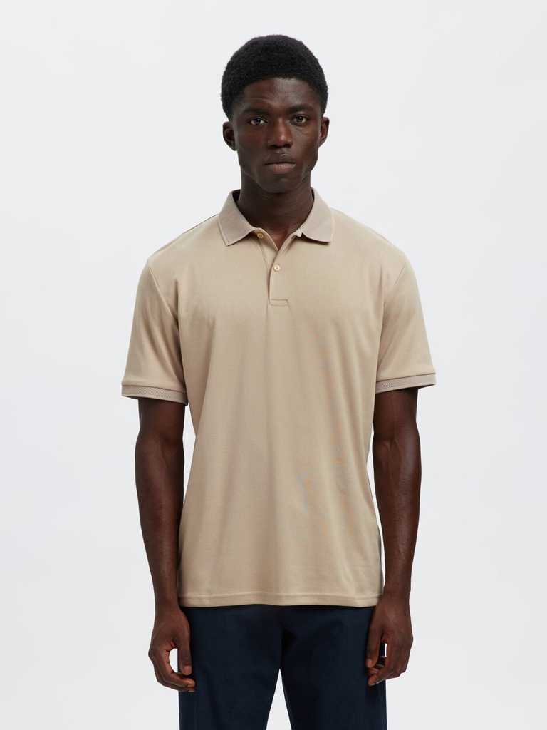 Slhfave Button SS Polo Noos Oatmeal - Selected