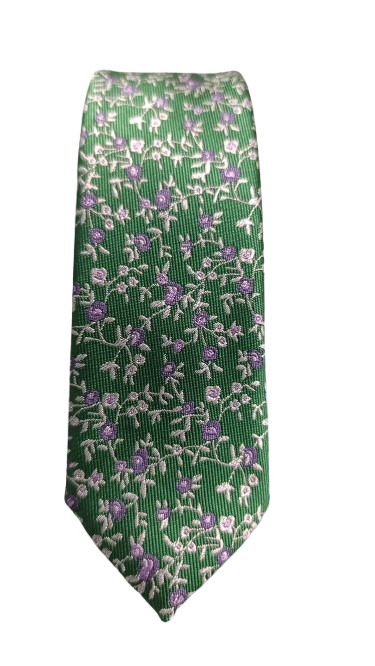 Corbatín Verde Con Flores En Gris Y Morado - Stroget