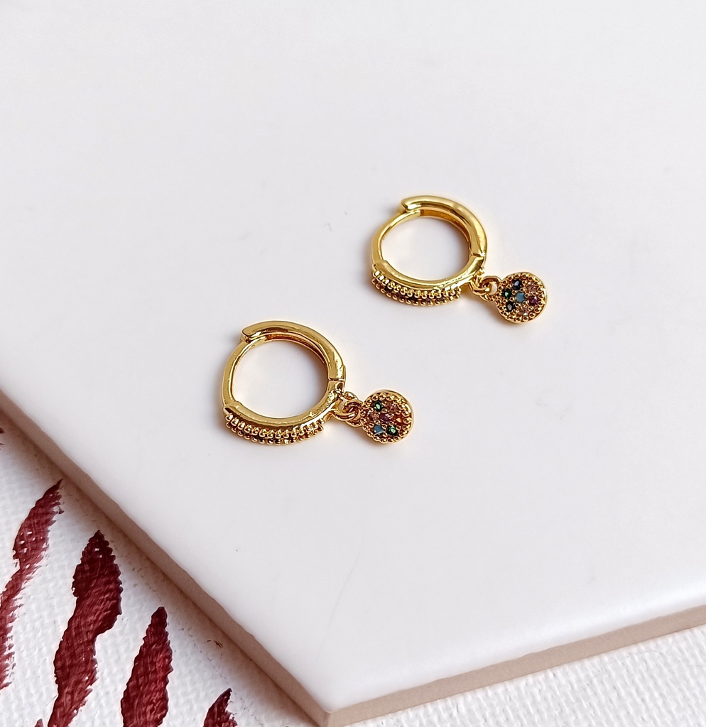 Aros Circonitas Colores Charm Circulito Dorado