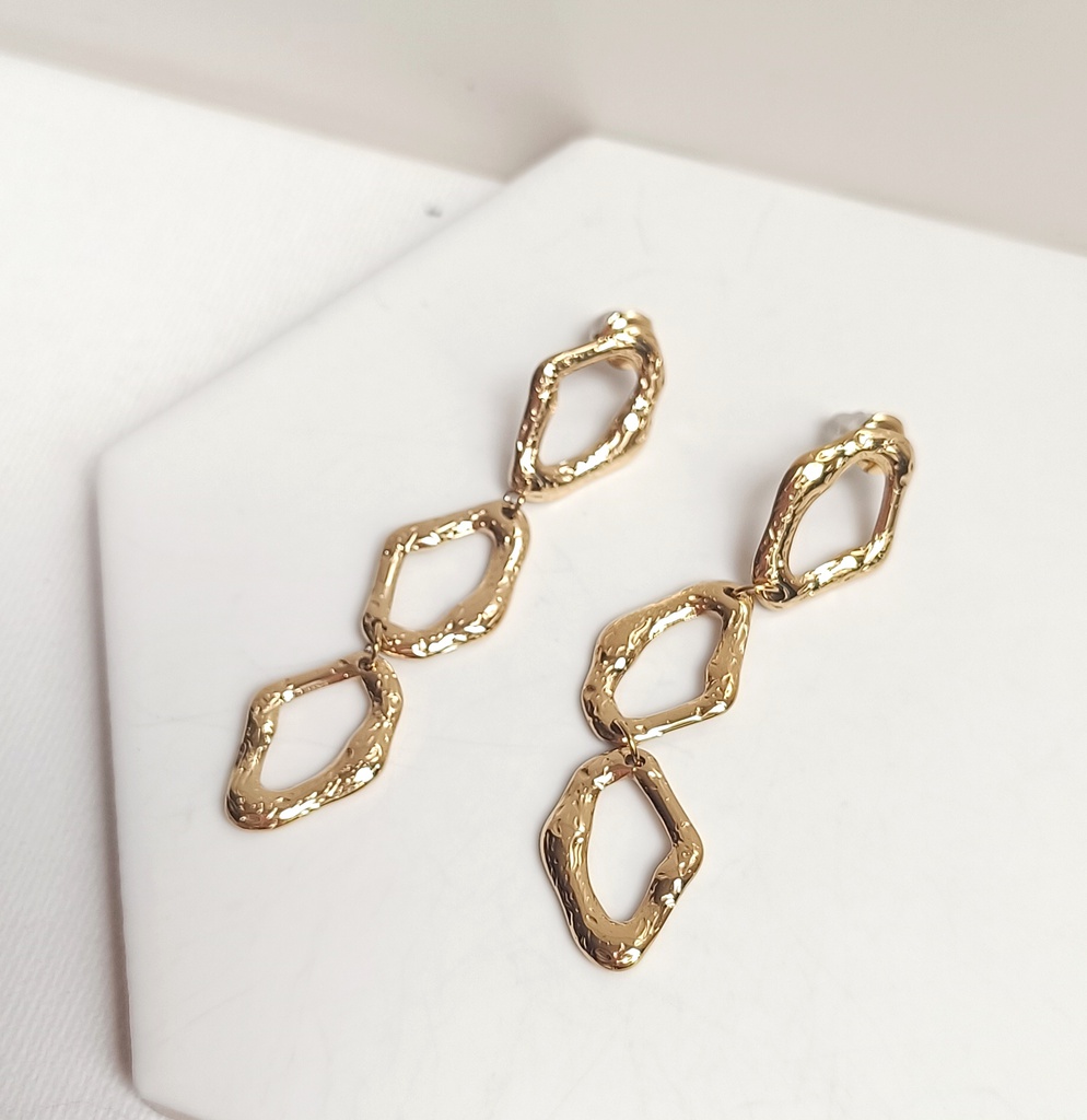 Pendientes Textura Forma Rombo Dorado