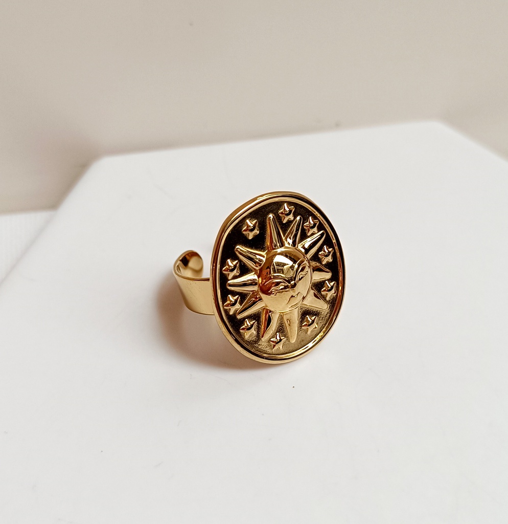 Anillo Maxi Sol Relieve Dorado