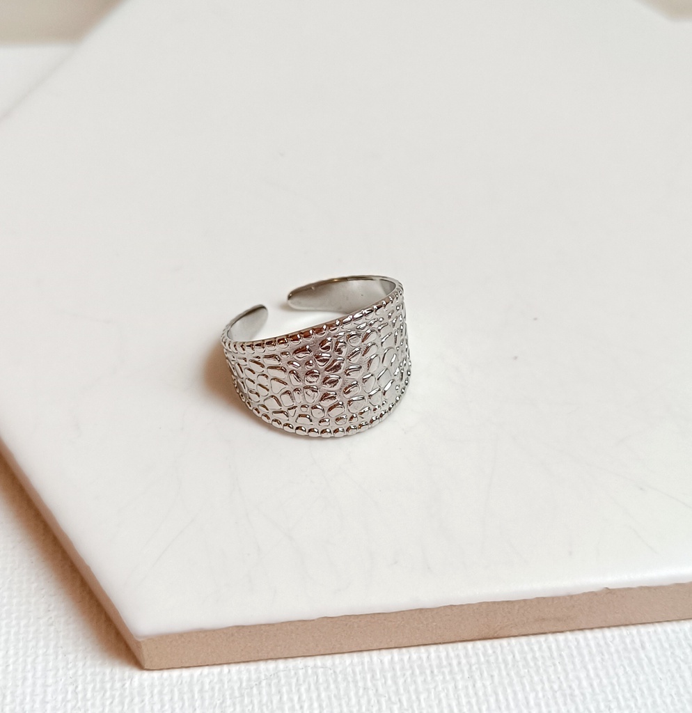 Anillo Ancho Textura Plateado