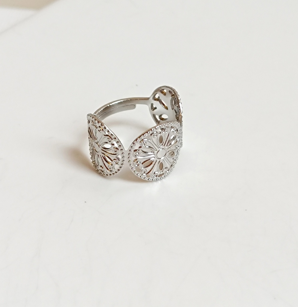 Anillo Círculos Textura Plateado