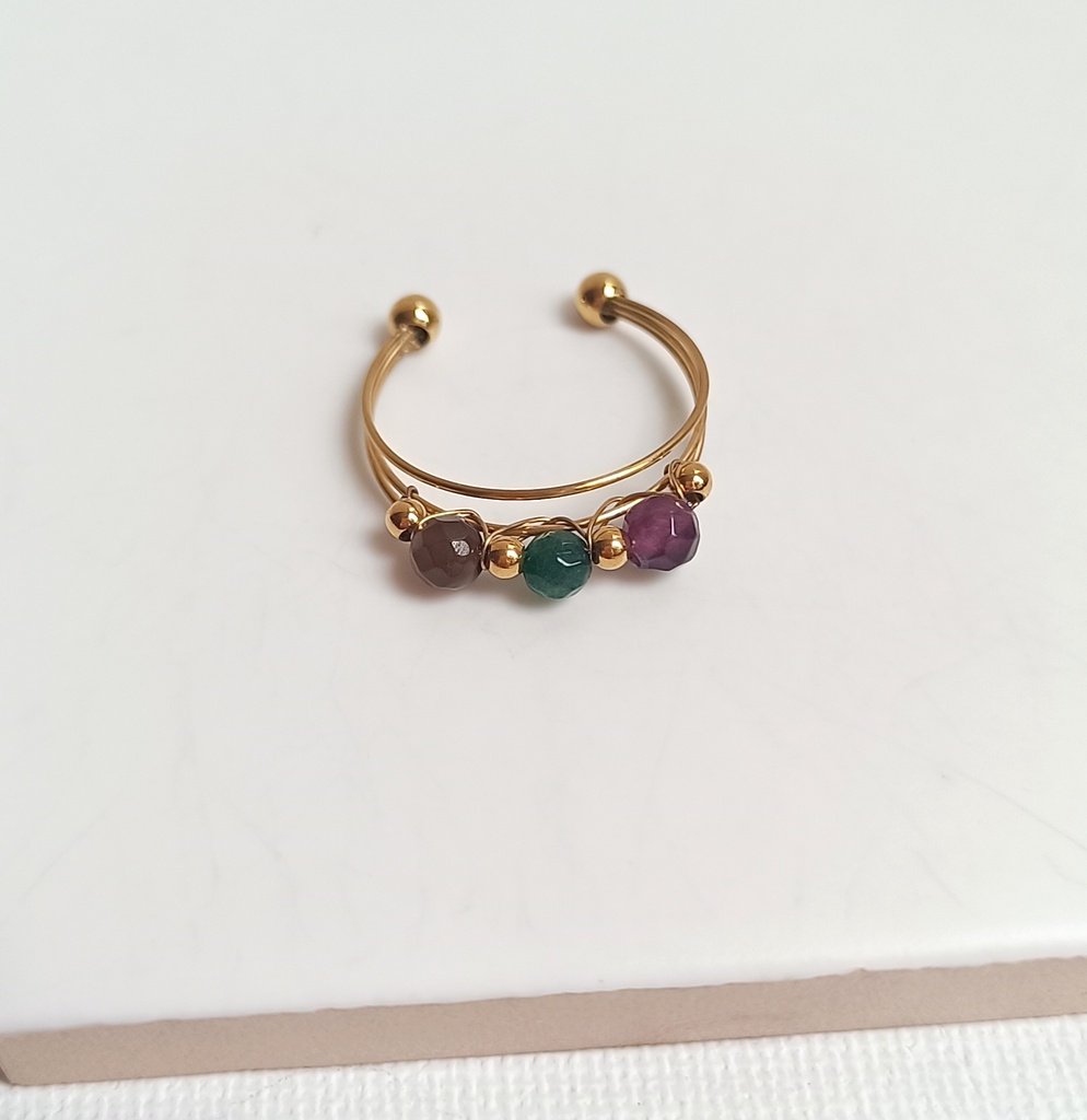 Anillo Piedra Morado Verde Marrón Dorado