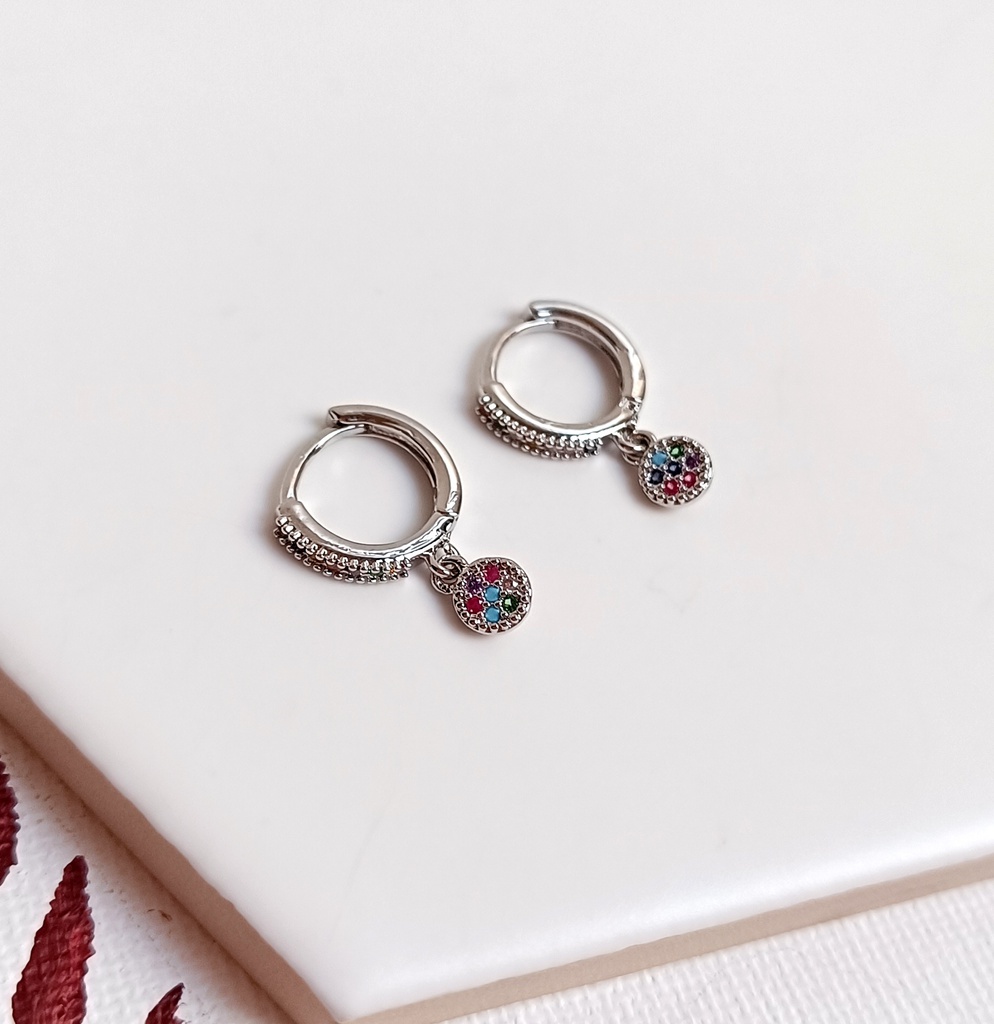 Aros Charm Circonitas Colores Plateado