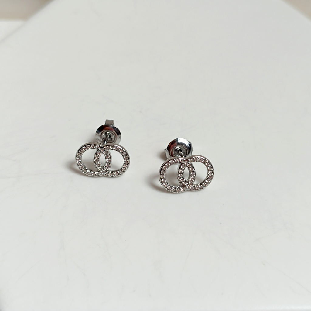 Pendientes Doble Círculo Circonita Plateado