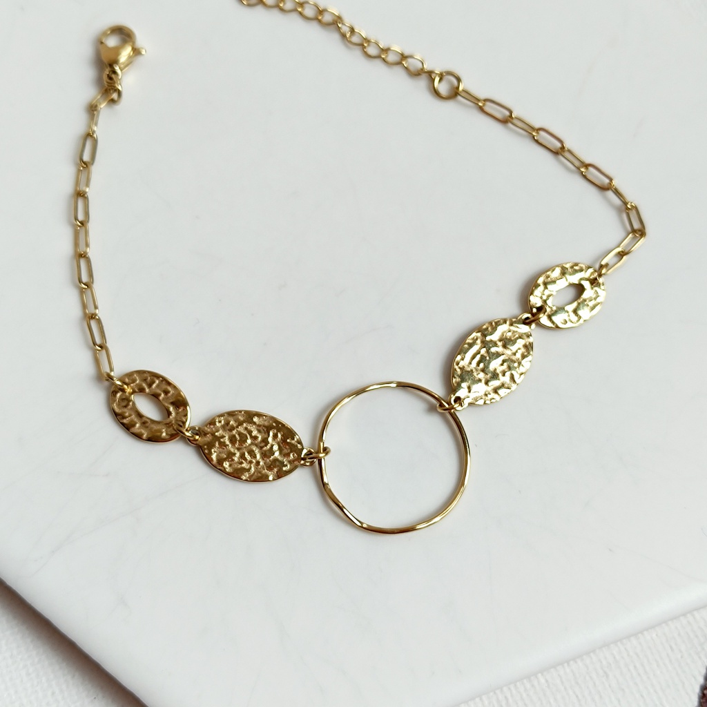 Pulsera Círculos Y Óvalos Textura Dorado