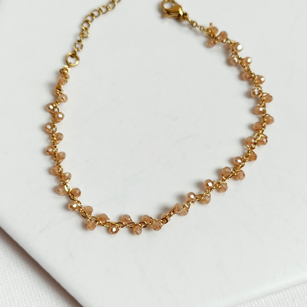 Pulsera Bolitas Cuentas Rosada Dorado