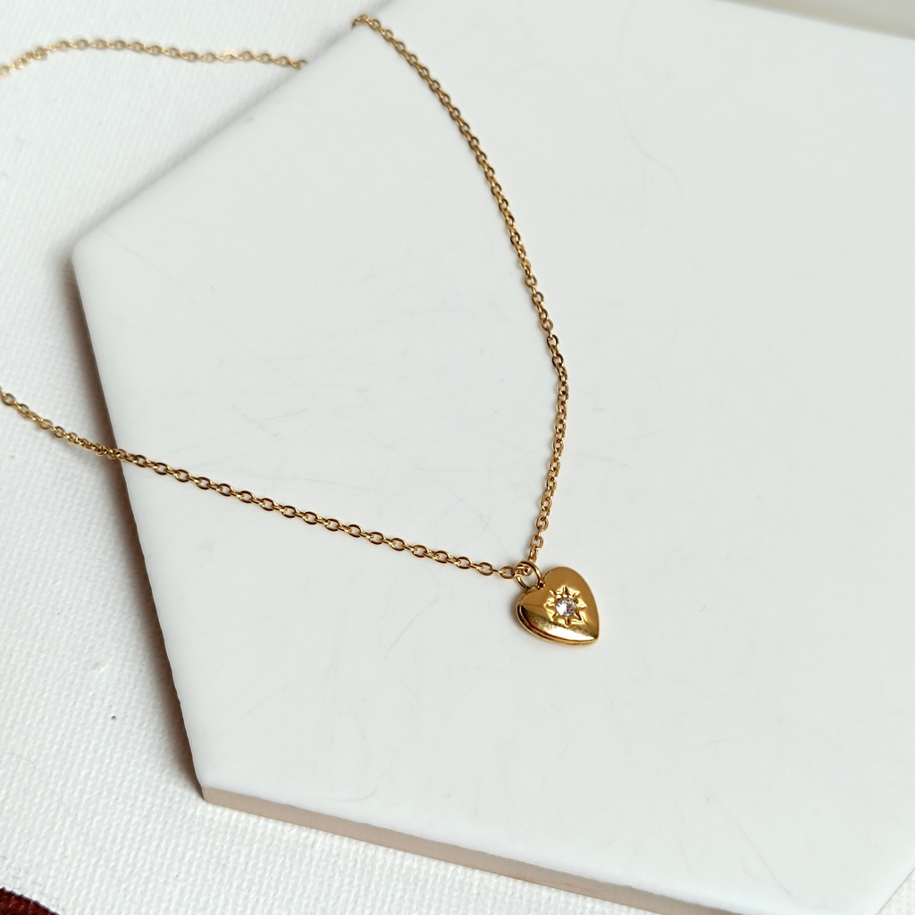 Collar Corazón Circonita Sol Dorado