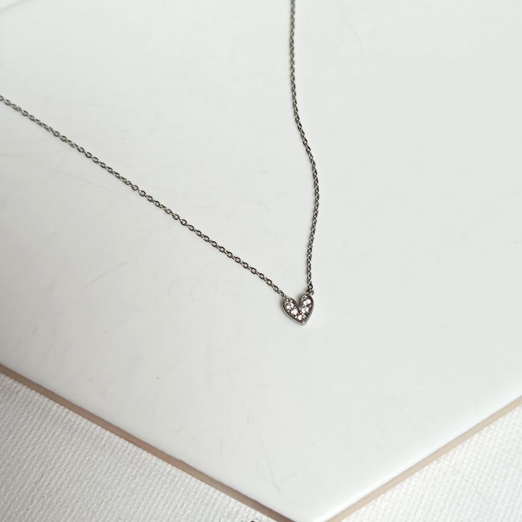 Collar Mini Corazón Circonita Plateado
