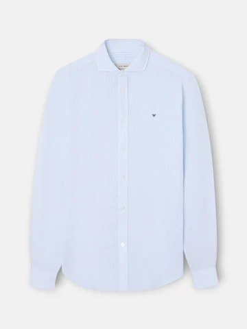 Camisa Sport Lino Rayas Celeste - Silbon
