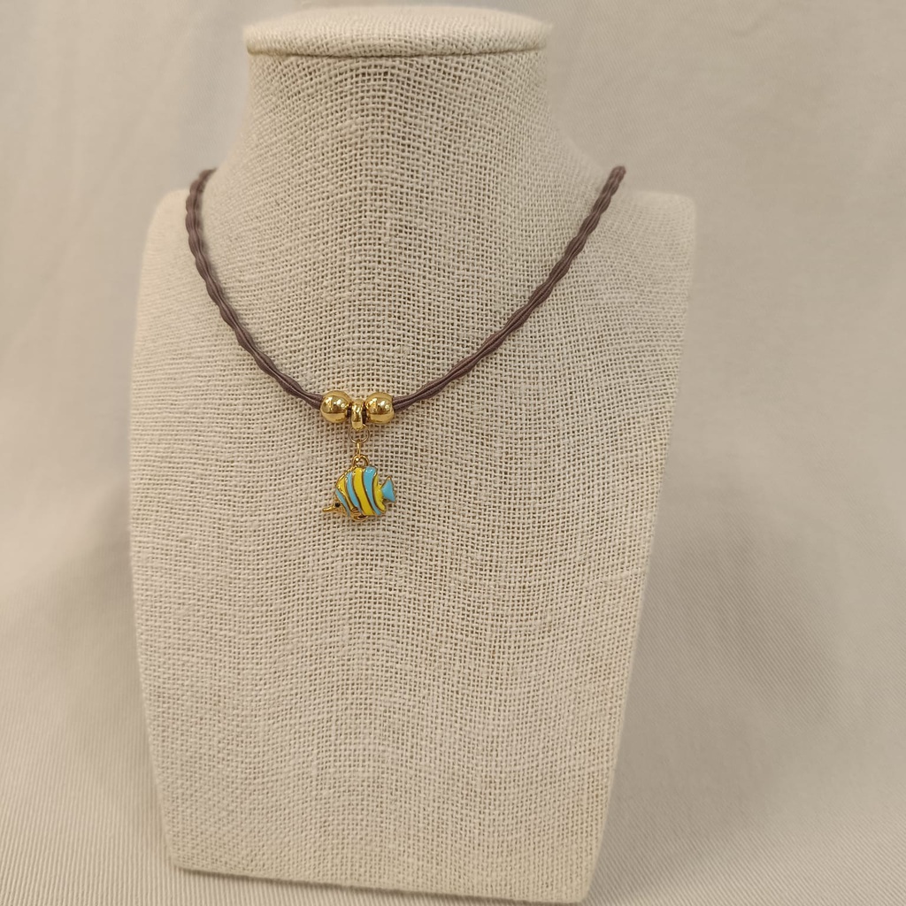 Collar Cordón Pez Amarillo Y Turquesa Dorado