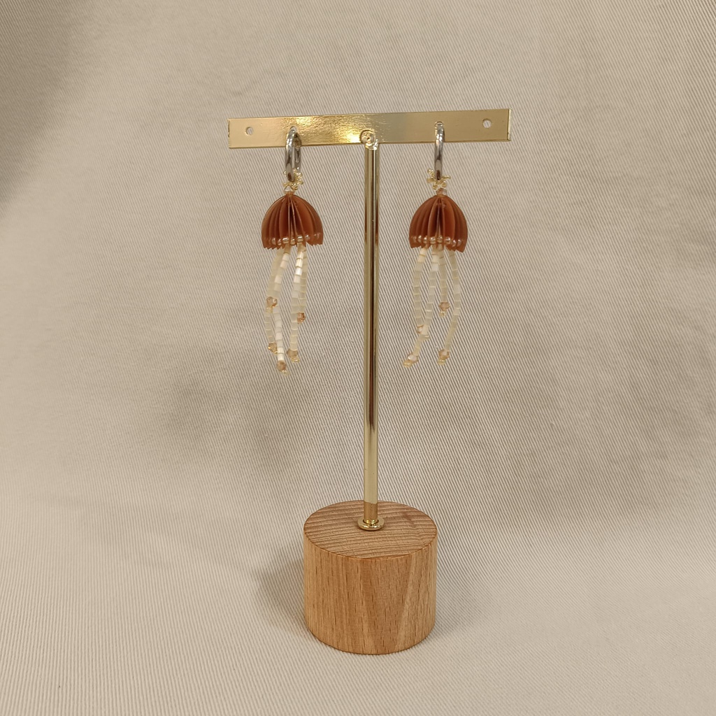 Pendientes Medusa Marrón Cierre Aro Plateado