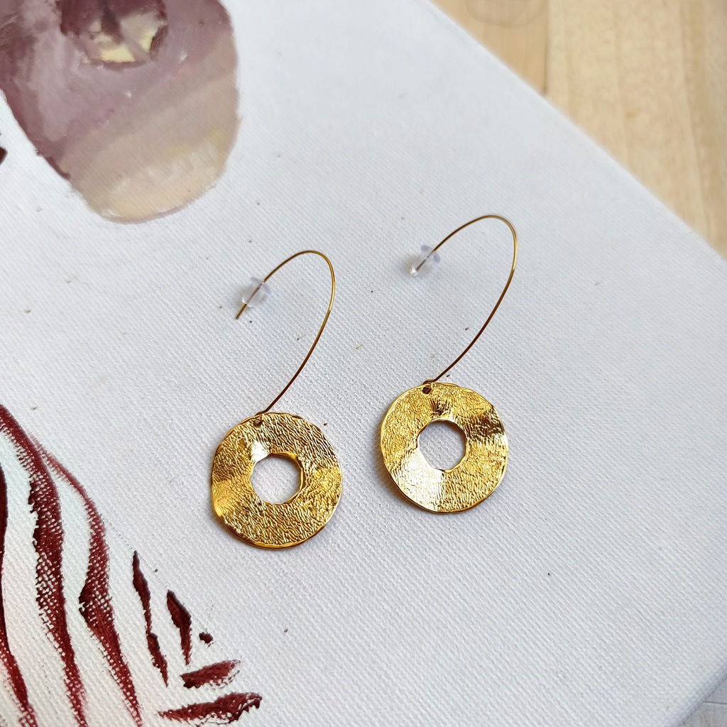 Pendientes Círculo Colgante Textura Dorado