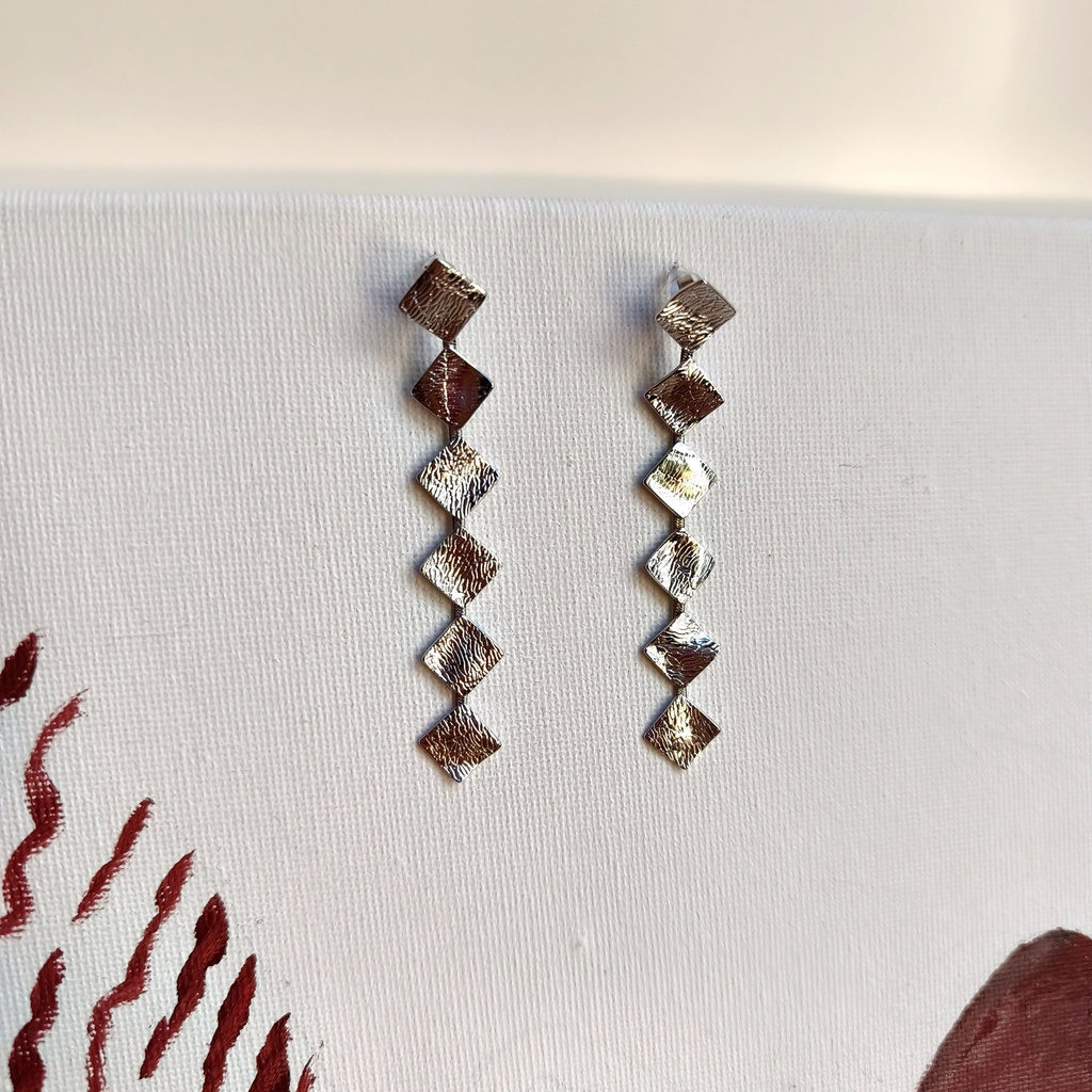 Pendientes Multi Cuadrados Textura Plateado