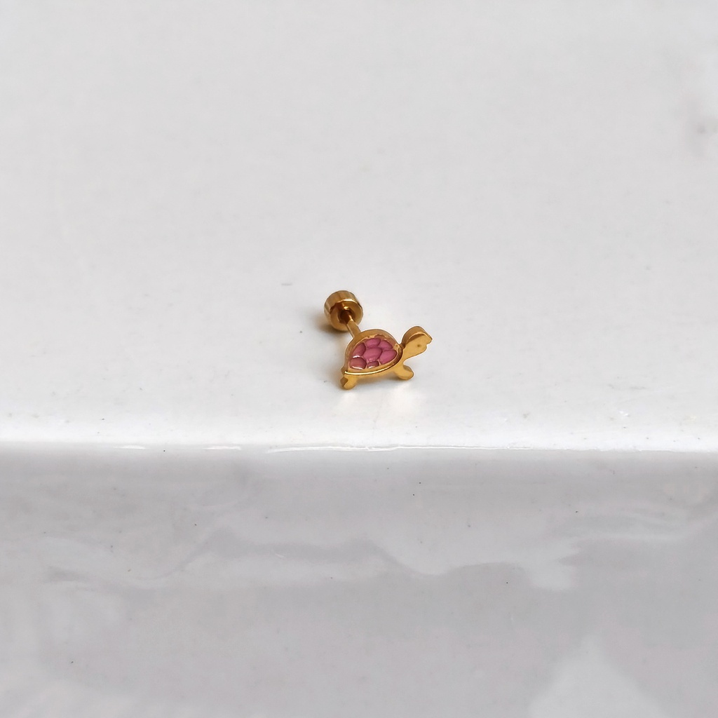 Pendiente Tortuga Rosa Dorado (Rosca)