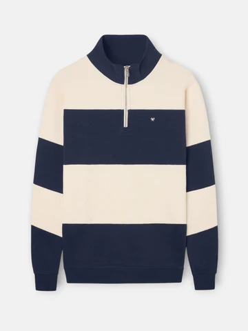Sudadera Media Cremallera Raya Ancha Azul Marino - Silbon