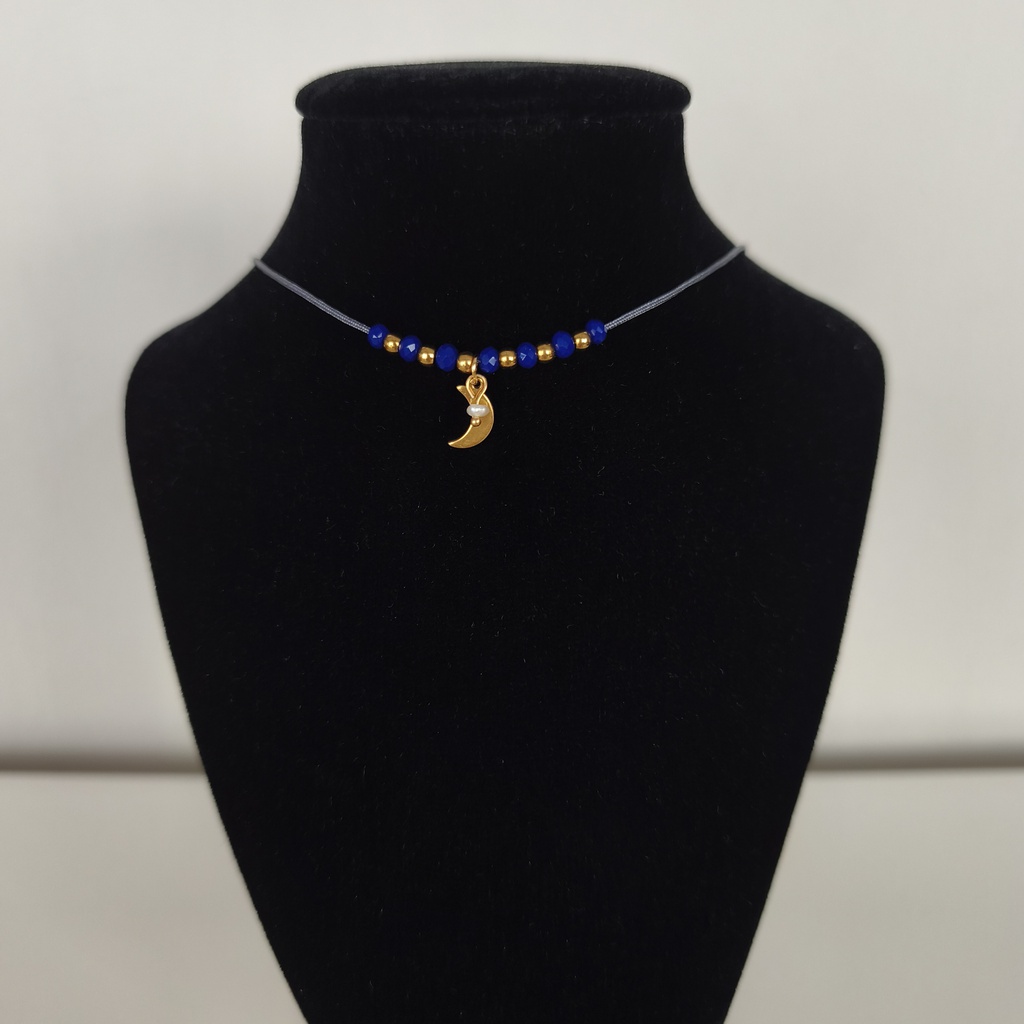 Collar Cuerda Macramé Azulón Luna (Dorado)