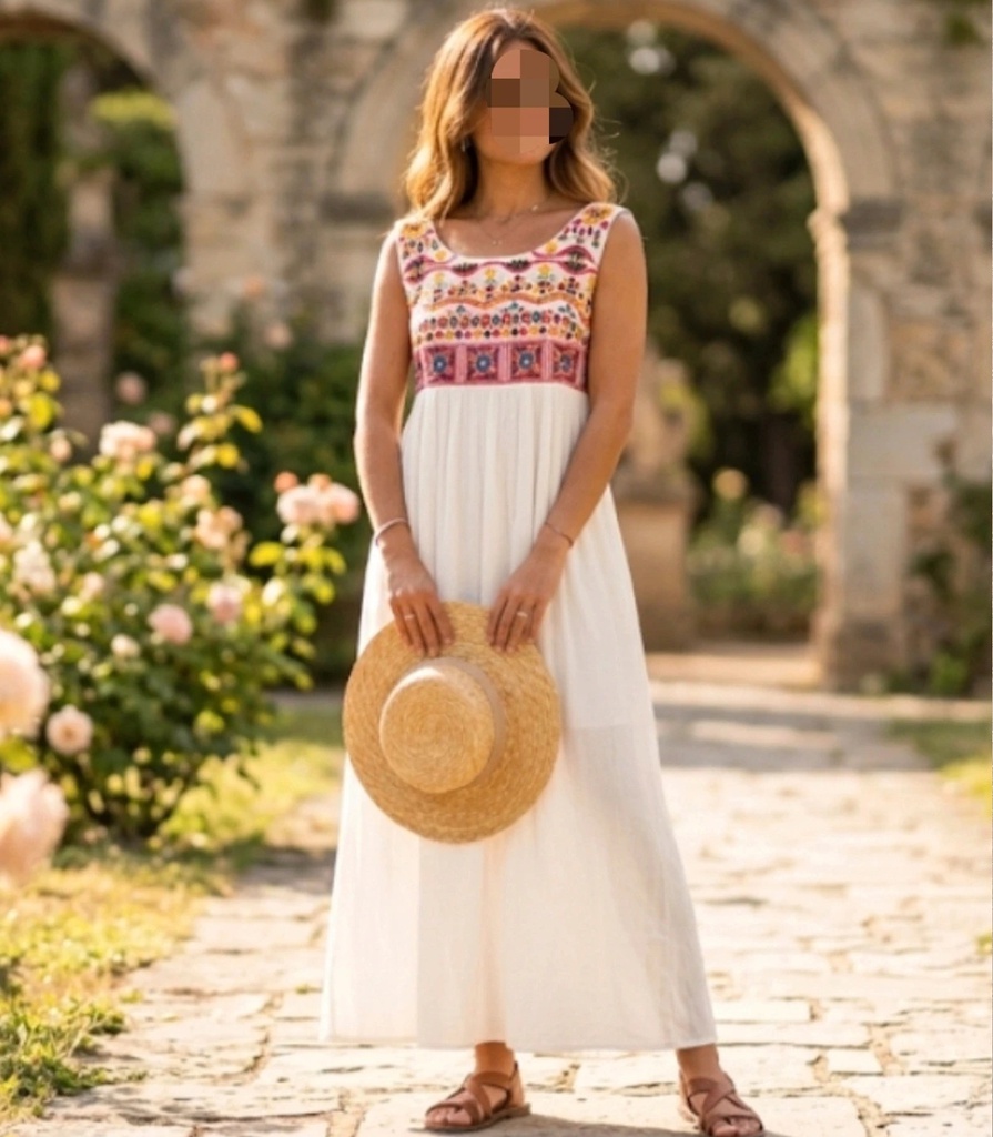 Vestido Largo Blanco Pechera Bordados y Espalda Descubierta - Peace&amp;Love