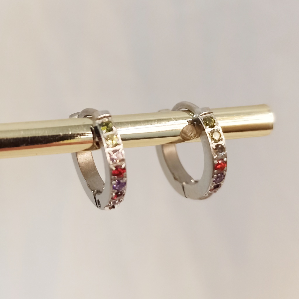 Pendientes Mini Colores Gradual Plateado