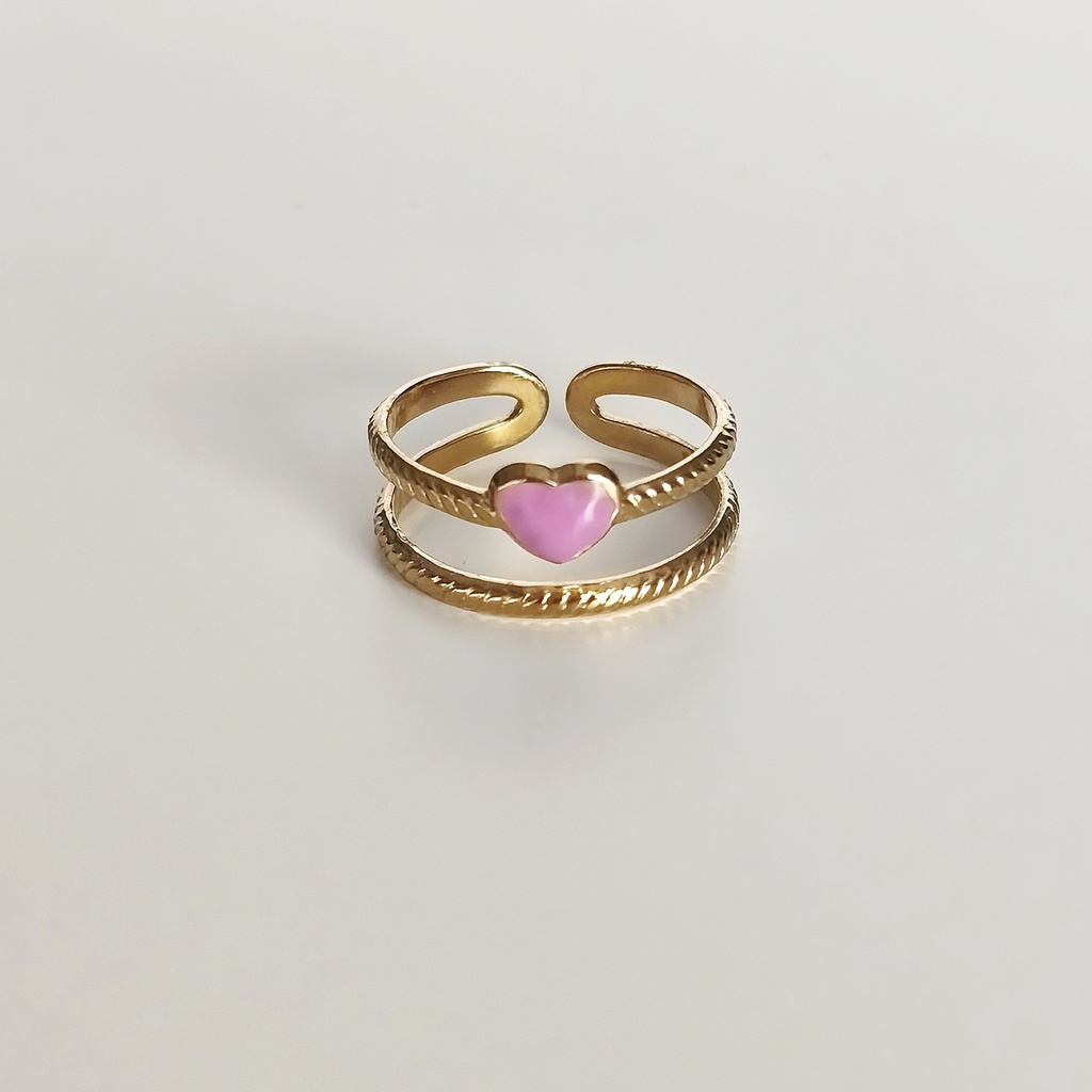 Anillo Doble Corazón Lila (Dorado)
