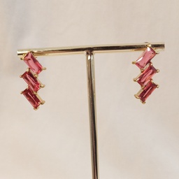 Pendientes Dorados Eslabones Rectágulares Cristal Rojo