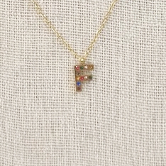 Collar Inicial Dorada Brillos Multicolor Letra "F"