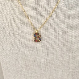 Collar Inicial Dorada Brillos Multicolor Letra "B"