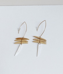 Pendientes Largos Multi Leave Hoja Blanca Dorado