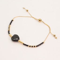 Pulsera Cuentas Corazón Negro Ajustable