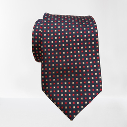 [6353] Corbata Azul Marino Cuadros Rojos y Beige
