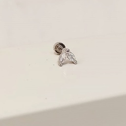 Pendiente Doble Pétalo Circonita Plateado (Rosca)