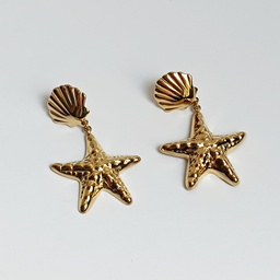 [J25176Y] Pendientes Concha Con Estrella De Mar Dorado