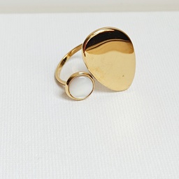 [J25158Y] Anillo Perla Con Óvalo Dorado