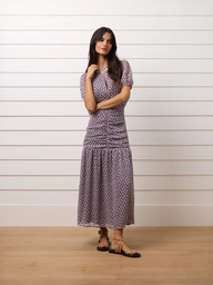 Vestido largo fruncido estampado malva - Silbon