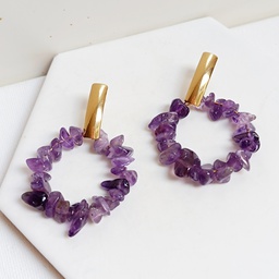Pendientes Con Piedras Morado Dorado