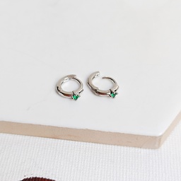 Pendientes Aritos Circonitas Verde Plateado