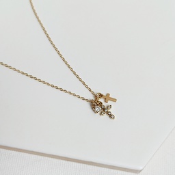 Collar Triple Cruz Circonita Blanca Dorado