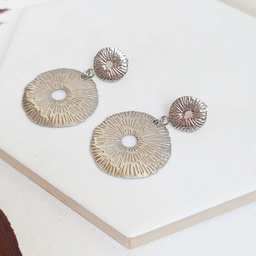 Pendientes Doble Círculo Textura Plateado