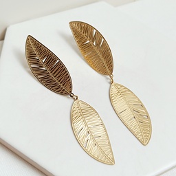 Pendientes Doble Hoja Realista Dorado