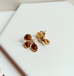 Pendientes Media Flor Pequeño Circonita Dorado