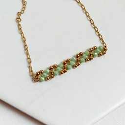 Pulsera Bolitas Cuentas Verde Dorado