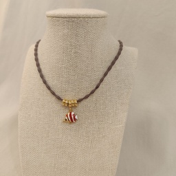 Collar Cordón Pez Rojo Y Blanco Dorado