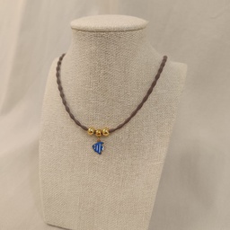 Collar Cordón Pez Azul Y Blanco Dorado