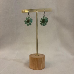 Pendientes Aro Flor Natural Resina Margarita Verde Plateado