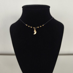 Collar Cuerda Macramé Negro Luna (Dorado)